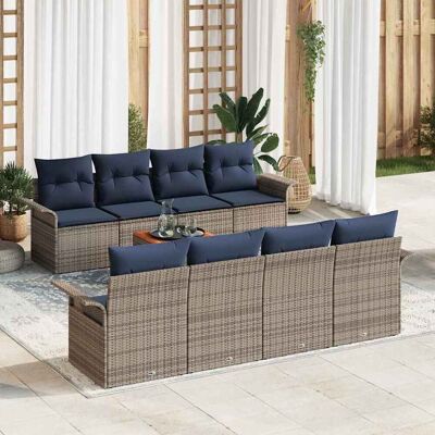 vidaXL Gartensofa-set 9 pcs Grau und Marineblau Poly-Rattan - Grau vidaXL Gartensofa-set 9 pcs Grau und Marineblau Poly-Rattan - Grau