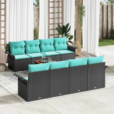 vidaXL Gartensofa-set 9 pcs Schwarz und Türkis Poly-Rattan - Schwarz vidaXL Gartensofa-set 9 pcs Schwarz und Türkis Poly-Rattan - Schwarz