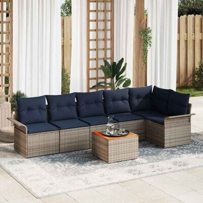 vidaXL Gartensofa-set 7 pcs Grau und Marineblau Poly-Rattan - Grau vidaXL Gartensofa-set 7 pcs Grau und Marineblau Poly-Rattan - Grau