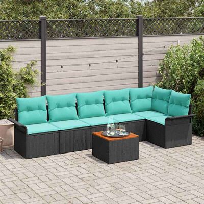 vidaXL Gartensofa-set 7 pcs Schwarz und Türkis Poly-Rattan - Schwarz vidaXL Gartensofa-set 7 pcs Schwarz und Türkis Poly-Rattan - Schwarz
