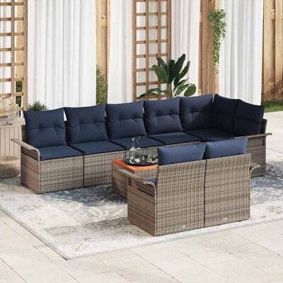 vidaXL Gartensofa-set 9 pcs Grau und Marineblau Poly-Rattan - Grau vidaXL Gartensofa-set 9 pcs Grau und Marineblau Poly-Rattan - Grau