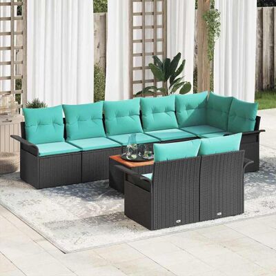 vidaXL Gartensofa-set 9 pcs Schwarz und Türkis Poly-Rattan - Schwarz vidaXL Gartensofa-set 9 pcs Schwarz und Türkis Poly-Rattan - Schwarz