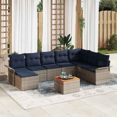 vidaXL Gartensofa-set 9 pcs Grau und Marineblau Poly-Rattan - Grau vidaXL Gartensofa-set 9 pcs Grau und Marineblau Poly-Rattan - Grau