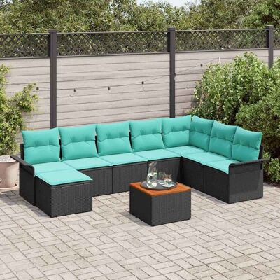 vidaXL Gartensofa-set 9 pcs Schwarz und Türkis Poly-Rattan - Schwarz vidaXL Gartensofa-set 9 pcs Schwarz und Türkis Poly-Rattan - Schwarz