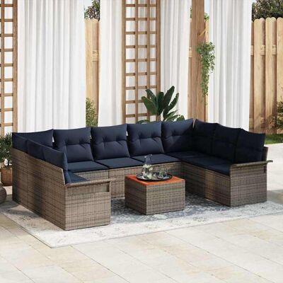 vidaXL Gartensofa-set 10 pcs Grau und Marineblau Poly-Rattan - Grau vidaXL Gartensofa-set 10 pcs Grau und Marineblau Poly-Rattan - Grau