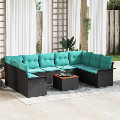 vidaXL Gartensofa-set 10 pcs Schwarz und Türkis Poly-Rattan - Schwarz vidaXL Gartensofa-set 10 pcs Schwarz und Türkis Poly-Rattan - Schwarz