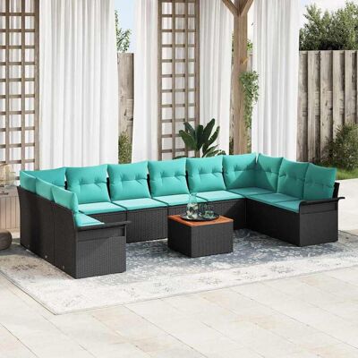 vidaXL Gartensofa-set 11 pcs Schwarz und Türkis Poly-Rattan - Schwarz vidaXL Gartensofa-set 11 pcs Schwarz und Türkis Poly-Rattan - Schwarz
