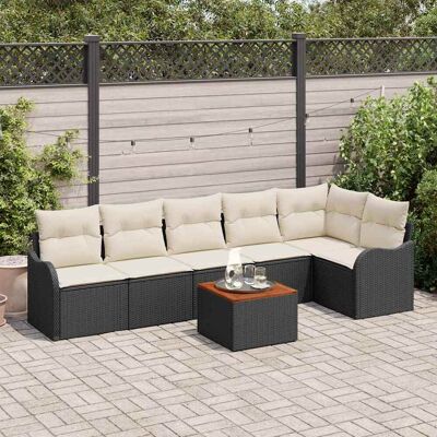 vidaXL Gartensofa-set mit Speicher 7 pcs Schwarz und Creme Poly-Rattan - Schwarz vidaXL Gartensofa-set mit Speicher 7 pcs Schwarz und Creme Poly-Rattan - Schwarz