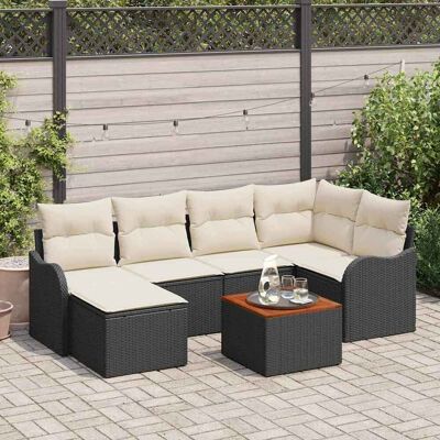 vidaXL Gartensofa-set mit Speicher 7 pcs Schwarz und Creme Poly-Rattan - Schwarz vidaXL Gartensofa-set mit Speicher 7 pcs Schwarz und Creme Poly-Rattan - Schwarz