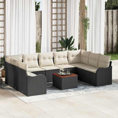 vidaXL Gartensofa-set 10 pcs Schwarz und Creme Poly-Rattan - Schwarz vidaXL Gartensofa-set 10 pcs Schwarz und Creme Poly-Rattan - Schwarz