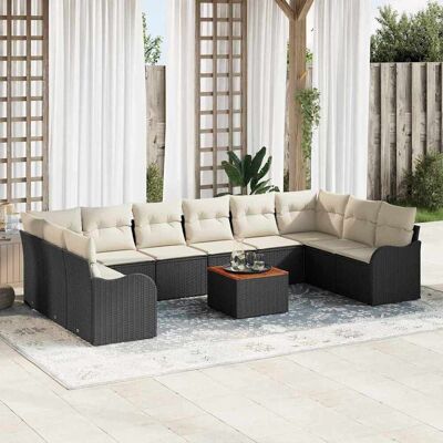 vidaXL Gartensofa-set 11 pcs Schwarz und Creme Poly-Rattan - Schwarz vidaXL Gartensofa-set 11 pcs Schwarz und Creme Poly-Rattan - Schwarz