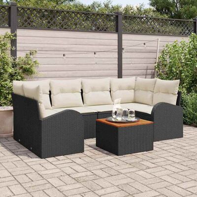 vidaXL Gartensofa-set mit Speicher 7 pcs Schwarz und Creme Poly-Rattan - Schwarz vidaXL Gartensofa-set mit Speicher 7 pcs Schwarz und Creme Poly-Rattan - Schwarz
