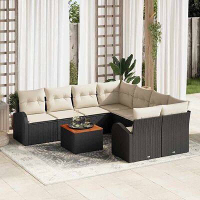 vidaXL Gartensofa-set mit Speicher 9 pcs Schwarz und Creme Poly-Rattan - Schwarz vidaXL Gartensofa-set mit Speicher 9 pcs Schwarz und Creme Poly-Rattan - Schwarz
