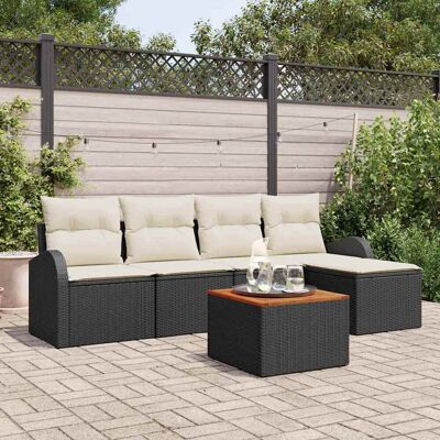 vidaXL Gartensofa-set mit Speicher 6 pcs Schwarz und Creme Poly-Rattan - Schwarz vidaXL Gartensofa-set mit Speicher 6 pcs Schwarz und Creme Poly-Rattan - Schwarz