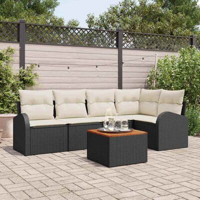 vidaXL Gartensofa-set mit Speicher 6 pcs Schwarz und Creme Poly-Rattan - Schwarz vidaXL Gartensofa-set mit Speicher 6 pcs Schwarz und Creme Poly-Rattan - Schwarz