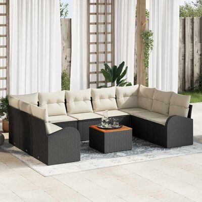 vidaXL Gartensofa-set 10 pcs Schwarz und Creme Poly-Rattan - Schwarz vidaXL Gartensofa-set 10 pcs Schwarz und Creme Poly-Rattan - Schwarz