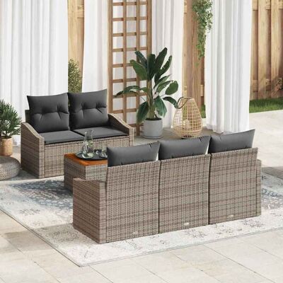 vidaXL Gartensofa-set mit Speicher 6 pcs Grau Poly-Rattan - Grau vidaXL Gartensofa-set mit Speicher 6 pcs Grau Poly-Rattan - Grau