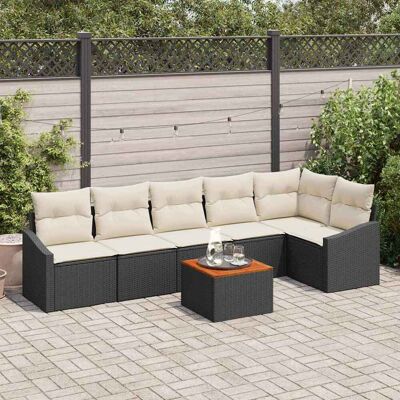 vidaXL Gartensofa-set mit Speicher 7 pcs Schwarz und Creme Poly-Rattan - Schwarz vidaXL Gartensofa-set mit Speicher 7 pcs Schwarz und Creme Poly-Rattan - Schwarz