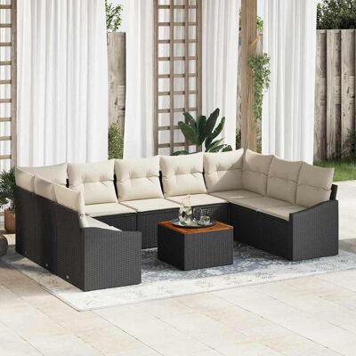 vidaXL Gartensofa-set 10 pcs Schwarz und Creme Poly-Rattan - Schwarz vidaXL Gartensofa-set 10 pcs Schwarz und Creme Poly-Rattan - Schwarz
