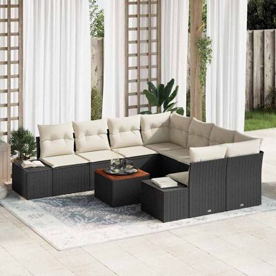 vidaXL Gartensofa-set mit Speicher 9 pcs Schwarz und Creme Poly-Rattan - Schwarz vidaXL Gartensofa-set mit Speicher 9 pcs Schwarz und Creme Poly-Rattan - Schwarz