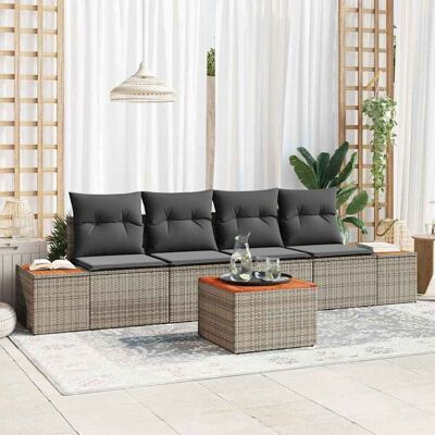 vidaXL Garten-Sofa-Set mit Kissen mit Speicher 5 pcs Grau Poly Rattan - Grau vidaXL Garten-Sofa-Set mit Kissen mit Speicher 5 pcs Grau Poly Rattan - Grau