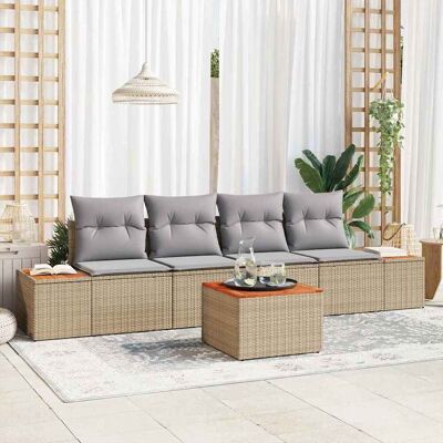 vidaXL Garten-Sofa-Set mit Kissen mit Speicher 5 pcs Beige Poly Rattan - Beige vidaXL Garten-Sofa-Set mit Kissen mit Speicher 5 pcs Beige Poly Rattan - Beige