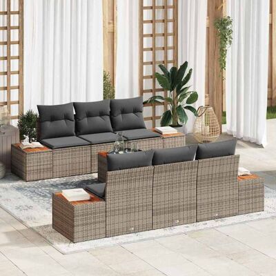 vidaXL Garten-Sofa-Set mit Kissen mit Speicher 7 pcs Grau Poly Rattan - Grau vidaXL Garten-Sofa-Set mit Kissen mit Speicher 7 pcs Grau Poly Rattan - Grau