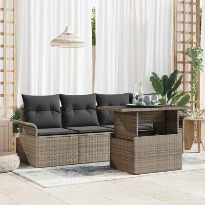 vidaXL Gartensofa-set mit Kissen mit Speicher 5 pcs Grau Poly Rattan - Grau vidaXL Gartensofa-set mit Kissen mit Speicher 5 pcs Grau Poly Rattan - Grau