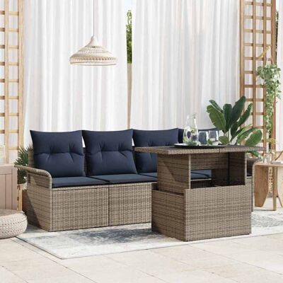 vidaXL Garten-Sofa-Set mit Kissen mit Speicher 5 pcs Grau Poly Rattan - Grau vidaXL Garten-Sofa-Set mit Kissen mit Speicher 5 pcs Grau Poly Rattan - Grau