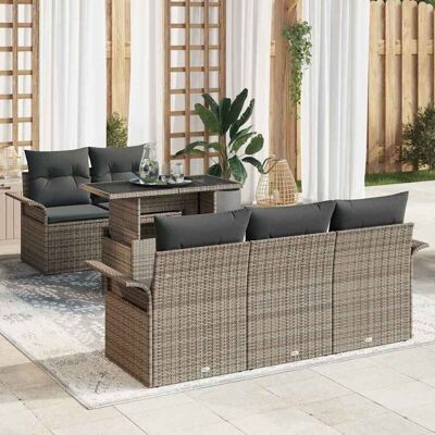 vidaXL Gartensofa-set mit Kissen mit Speicher 6 pcs Grau Poly Rattan - Grau vidaXL Gartensofa-set mit Kissen mit Speicher 6 pcs Grau Poly Rattan - Grau