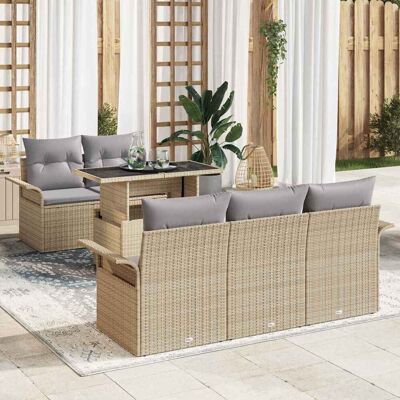 vidaXL Gartensofa-set mit Kissen mit Speicher 6 pcs Beige Poly Rattan - Beige vidaXL Gartensofa-set mit Kissen mit Speicher 6 pcs Beige Poly Rattan - Beige