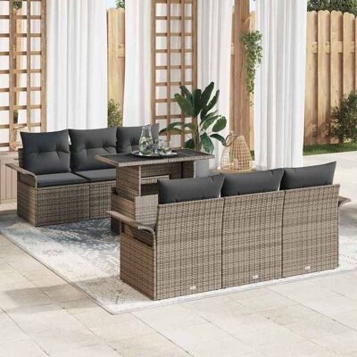 vidaXL Gartensofa-set mit Kissen mit Speicher 7 pcs Grau Poly Rattan - Grau vidaXL Gartensofa-set mit Kissen mit Speicher 7 pcs Grau Poly Rattan - Grau
