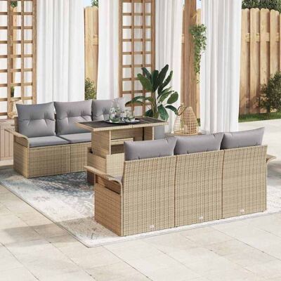 vidaXL Gartensofa-set mit Kissen mit Speicher 7 pcs Beige Poly Rattan - Beige vidaXL Gartensofa-set mit Kissen mit Speicher 7 pcs Beige Poly Rattan - Beige