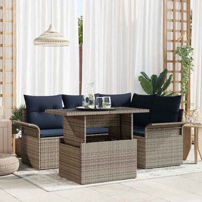 vidaXL Gartensofa-set mit Kissen mit Speicher 5 pcs Grau Poly Rattan - Grau vidaXL Gartensofa-set mit Kissen mit Speicher 5 pcs Grau Poly Rattan - Grau