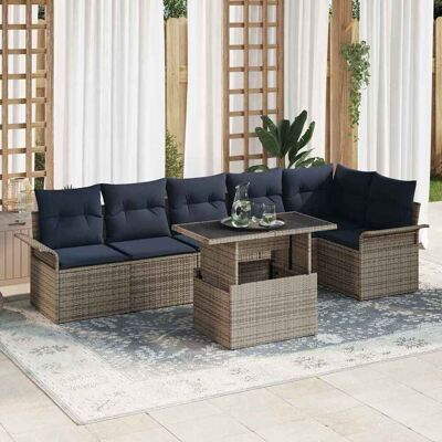 vidaXL Garten-Sofa-Set mit Kissen mit Speicher 7 pcs Grau Poly Rattan - Grau vidaXL Garten-Sofa-Set mit Kissen mit Speicher 7 pcs Grau Poly Rattan - Grau