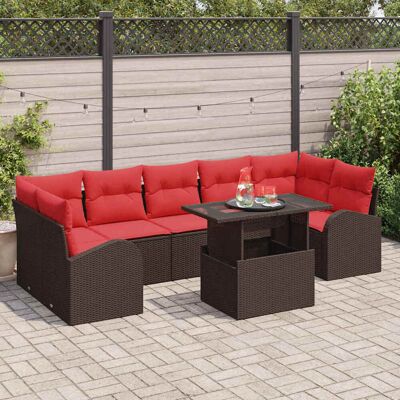 vidaXL Gartensofa-set mit Kissen mit Speicher 8 pcs Braun Poly Rattan - Braun vidaXL Gartensofa-set mit Kissen mit Speicher 8 pcs Braun Poly Rattan - Braun