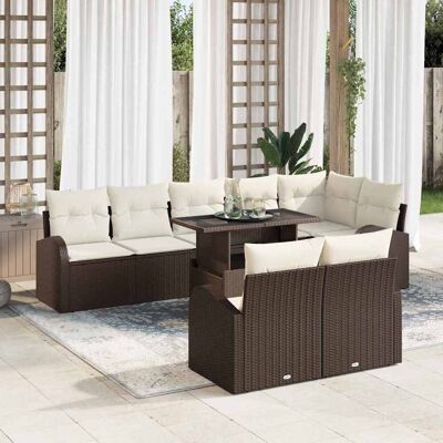 vidaXL Garten-Sofa-Set mit Speicher 9 pcs Braun Poly Rattan - Braun vidaXL Garten-Sofa-Set mit Speicher 9 pcs Braun Poly Rattan - Braun