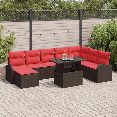 vidaXL Garten-Sofa-Set mit Speicher 9 pcs Braun Poly Rattan - Braun vidaXL Garten-Sofa-Set mit Speicher 9 pcs Braun Poly Rattan - Braun
