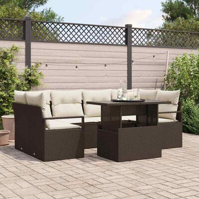 vidaXL Garten-Sofa-Set mit Speicher 7 pcs Braun Poly Rattan - Braun vidaXL Garten-Sofa-Set mit Speicher 7 pcs Braun Poly Rattan - Braun