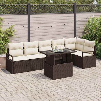 vidaXL Garten-Sofa-Set mit Speicher 7 pcs Braun Poly Rattan - Braun vidaXL Garten-Sofa-Set mit Speicher 7 pcs Braun Poly Rattan - Braun