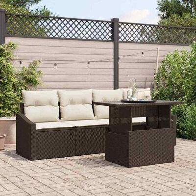 vidaXL Garten-Sofa-Set mit Speicher 5 pcs Braun Poly Rattan - Beige vidaXL Garten-Sofa-Set mit Speicher 5 pcs Braun Poly Rattan - Beige