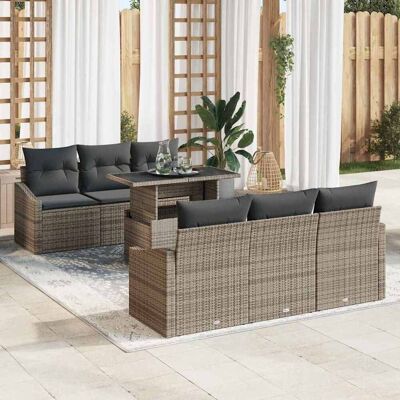 vidaXL Garten-Sofa-Set mit Speicher 7 pcs Grau Poly Rattan - Grau vidaXL Garten-Sofa-Set mit Speicher 7 pcs Grau Poly Rattan - Grau