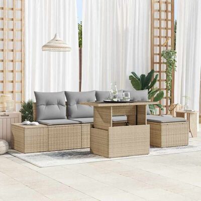 vidaXL Garten-Sofa-Set mit Speicher 6 pcs Beige Poly Rattan - Beige vidaXL Garten-Sofa-Set mit Speicher 6 pcs Beige Poly Rattan - Beige