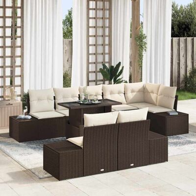vidaXL Garten-Sofa-Set mit Speicher 9 pcs Braun Poly Rattan - Braun vidaXL Garten-Sofa-Set mit Speicher 9 pcs Braun Poly Rattan - Braun