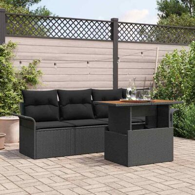 vidaXL Garten-Sofa-Set mit Speicher 5 pcs Schwarz Poly Rattan - Schwarz vidaXL Garten-Sofa-Set mit Speicher 5 pcs Schwarz Poly Rattan - Schwarz