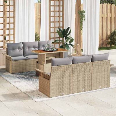 vidaXL Garten-Sofa-Set mit Speicher 7 pcs Beige Poly Rattan - Beige vidaXL Garten-Sofa-Set mit Speicher 7 pcs Beige Poly Rattan - Beige