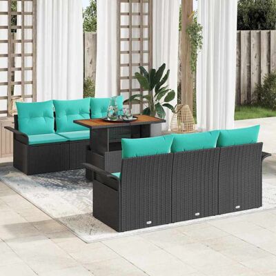 vidaXL Garten-Sofa-Set mit Speicher 7 pcs Schwarz Poly Rattan - Schwarz vidaXL Garten-Sofa-Set mit Speicher 7 pcs Schwarz Poly Rattan - Schwarz