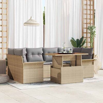 vidaXL Garten-Sofa-Set mit Speicher 7 pcs Beige Poly Rattan - Beige vidaXL Garten-Sofa-Set mit Speicher 7 pcs Beige Poly Rattan - Beige