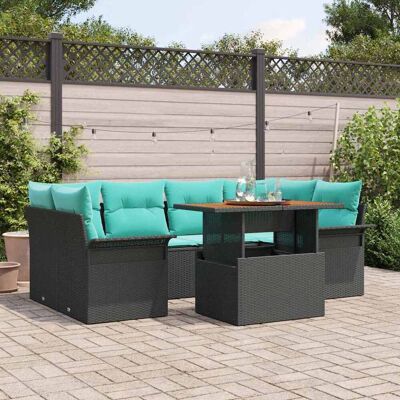 vidaXL Garten-Sofa-Set mit Speicher 7 pcs Schwarz Poly Rattan - Schwarz vidaXL Garten-Sofa-Set mit Speicher 7 pcs Schwarz Poly Rattan - Schwarz