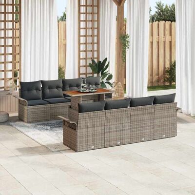 vidaXL Garten-Sofa-Set mit Speicher 9 pcs Grau Poly Rattan - Grau vidaXL Garten-Sofa-Set mit Speicher 9 pcs Grau Poly Rattan - Grau